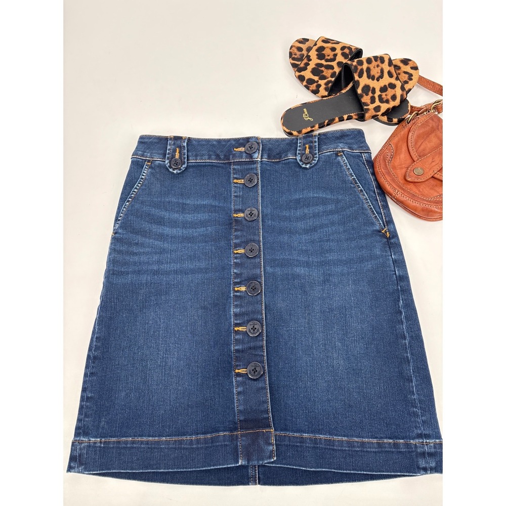 Talbots Women's Denim Jean Anchor Button Front Denim Jean Skirt Size 6Petite